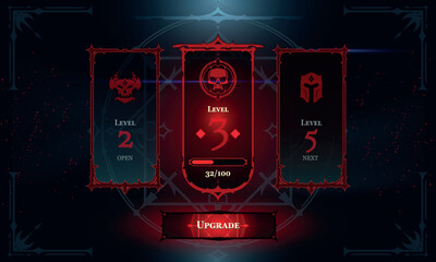 Set of Dark Fantasy User Interface Elements. Fantasy magic HUD with rewards. Template for game interface. Vector Illustration EPS10