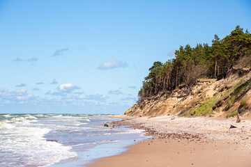Staldzene steep coast beach at the Baltic sea in June in summer in Ventspils in Latvia