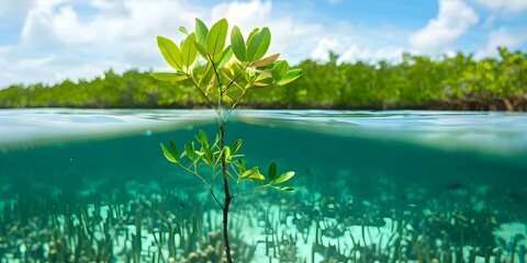 The Importance of Mangrove Trees in Carbon Capture A Case Study of Coastal Reforestation. Concept Eco-friendly Solutions, Carbon Sequestration, Coastal Restoration, Mangrove Ecosystem