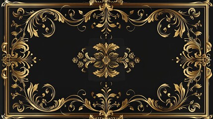 simple vector of a gold border, Vitage pattern, flat design, svg, full body, black background