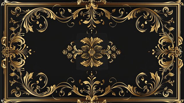 simple vector of a gold border, Vitage pattern, flat design, svg, full body, black background