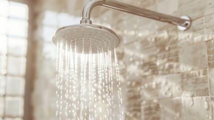 Serene shower time with sunlight filtering through
