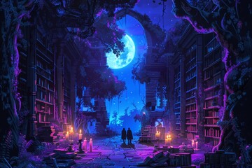 Naklejka premium The mysterious shadow libraries of fantasy - Stock