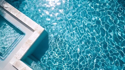 An in-ground swimming pool with clear blue water. This image conveys tranquility and elegance associated with high-end outdoor swimming pools.