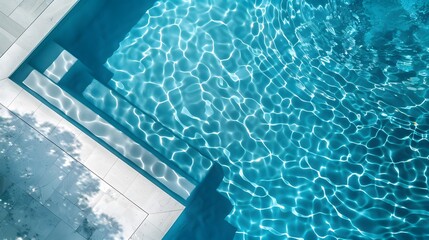 Obraz premium An in-ground swimming pool with clear blue water. This image conveys tranquility and elegance associated with high-end outdoor swimming pools.