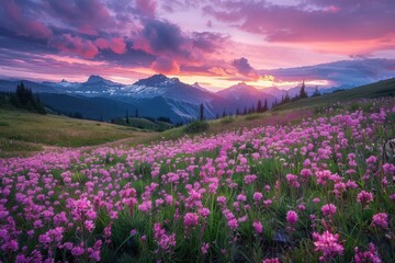 Fototapeta premium AI-generated sunset over mountains