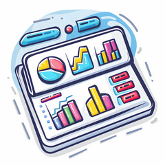 A Customizable 3D Flat Icon ERP Interface and Chart Design with Blank Space for Personalized Messages, Ideal for ERP and Business Themes in Doodle Line Cartoon Style.