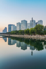 The modern urban architecture skyline and ancient canal scenery of Beijing, the capital of China 