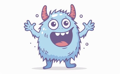 An animated cartoon Yeti character jumping up with open arms on a transparent background. Modern hand drawn illustration.