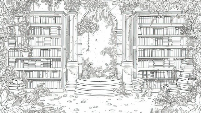 Otline simple vector of library for coloring UHD wallpaper