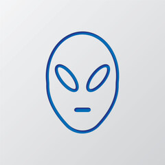 Alien simple icon vector. Flat design. Paper cut design. Cutted blue symbol with shadow. Gray background