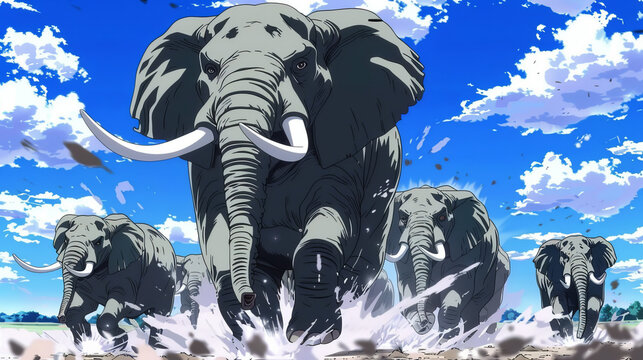 Epic Battle Scene with War Elephants Rampaging Gen AI
