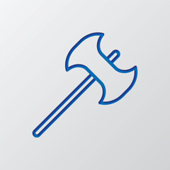 Axe simple icon vector. Flat design. Paper cut design. Cutted blue symbol with shadow. Gray background