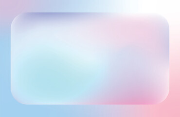 Blue, pink pastel color Gradient background. Transparent and blurred card or frame. Vector illustration. Glass morphism trend effect. Transparent frame in glass morphism. Rectangle. 