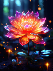 Generative AI beautiful fantasy flower plant with glowing light, luminous and realistic flowers. Each petal emits a mesmerizing, enchanting flower atmosphere magical floral, Gorgeous mystical Floral	