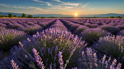 Obraz premium Lavender Field at Serene Sunset Horizon 