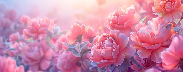 
Photo of beautiful pink flowers with light shining from above