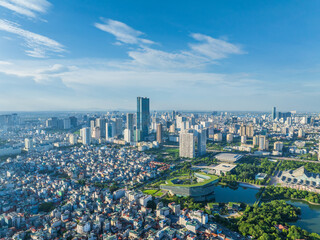 Aerial view of Hanoi city in beautiful day, modern city skyline. 