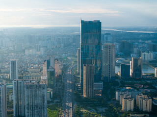 Obraz premium Aerial view of Hanoi city in beautiful day, modern city skyline. 