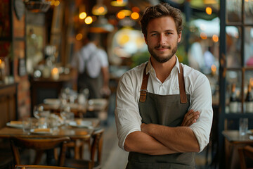 Fototapeta premium Generative AI - A waiter in a restaurant