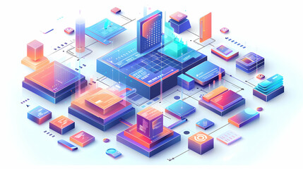 Fototapeta premium 3D Flat Icon: Glossy Project Data Grids Concept in Cartoon Style