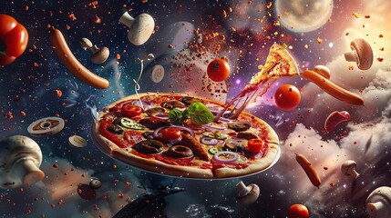 A pizza is flying in the air UHD wallpaper