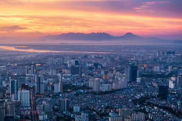 Fototapeta premium Aerial view of Hanoi city in beautiful day, modern city skyline. 
