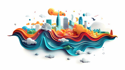 Glossy 3D Flat Icon for Project Innovation Waves Concept in Cartoon Style   Digital Art Symbolizing Dynamic Project Technology