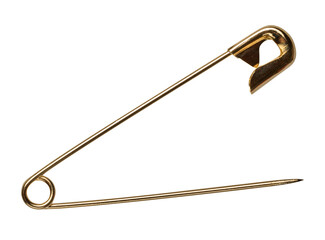Golden metal safety pin on isolated background