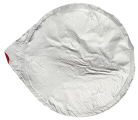 Round aluminum thin lid for plastic yogurt jars, sour cream on a white background