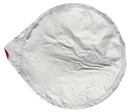 Round aluminum thin lid for plastic yogurt jars, sour cream on a white background