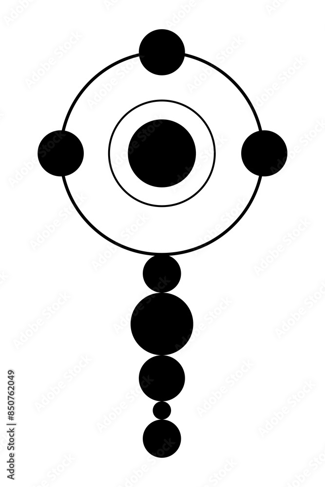 Poster cross symbol made of circles. seven chakras, where the third eye chakra get help by two further chak