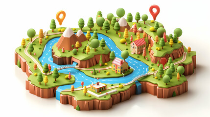 Obraz premium 3D Flat Icon Glossy Project Supply Maps Concept in Digital Art with Structured and Innovative Technology Cartoon Style