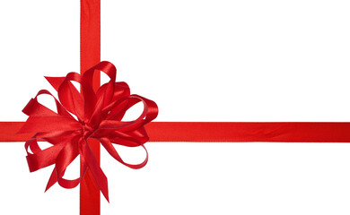 Red silk ribbon and a tied big bow on an isolated background