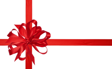 Red silk ribbon and a tied big bow on an isolated background