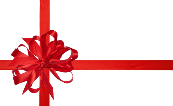 Red silk ribbon and a tied big bow on an isolated background