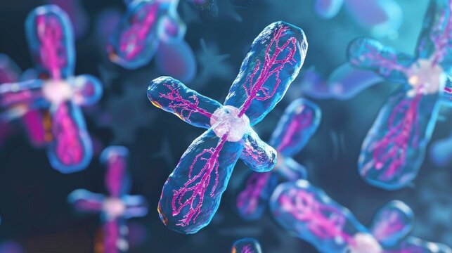 A 3D illustration of a chromosome in a microscopic view. This illustration shows the DNA structure of a chromosome.