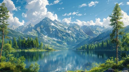 Fototapeta premium Serene Mountain Lake Landscape