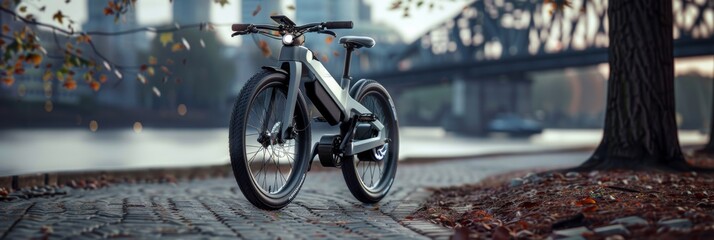Electric Bike Gliding Along City Riverbank