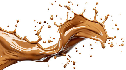 Brown cream coffee liquid swirl splash with little foundation bubbles isolated on white background PNG