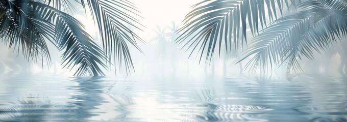 Palm Trees Reflecting in Calm Water at Dawn