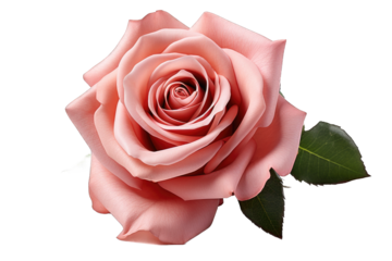 Pink rose flower with leaves gift concept transparent background cutout PNG