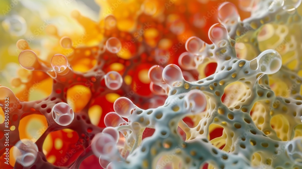 Fototapete abstract macro close up of a colorful organic structure with a 3d rendered organic lattice pattern