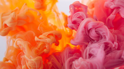 Fototapeta premium Orange and Pink liquid ink churning together, with a realistic texture