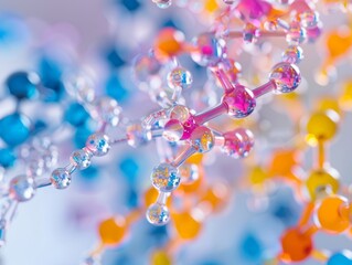 Abstract Molecular Structure with Colorful Spheres and Transparent Bonds for Science and Technology Concepts