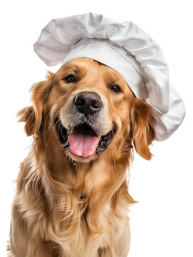 Cute dog Golden retriever Chef with costume ready to cooking for dinner isolated on white background PNG