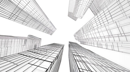 skyscraper line art, wallpaper, the beauty of the lines of buildings in the middle of the city