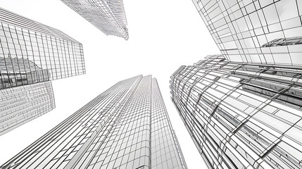 skyscraper line art, wallpaper, the beauty of the lines of buildings in the middle of the city