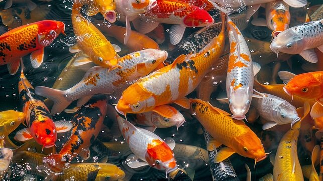 A pond filled with colorful koi fish their presence contributing to the ponds natural filtration process through their waste and feeding habits.
