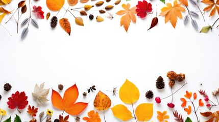 background of colorful fall leave, wildflowers on a white background, a place to copy